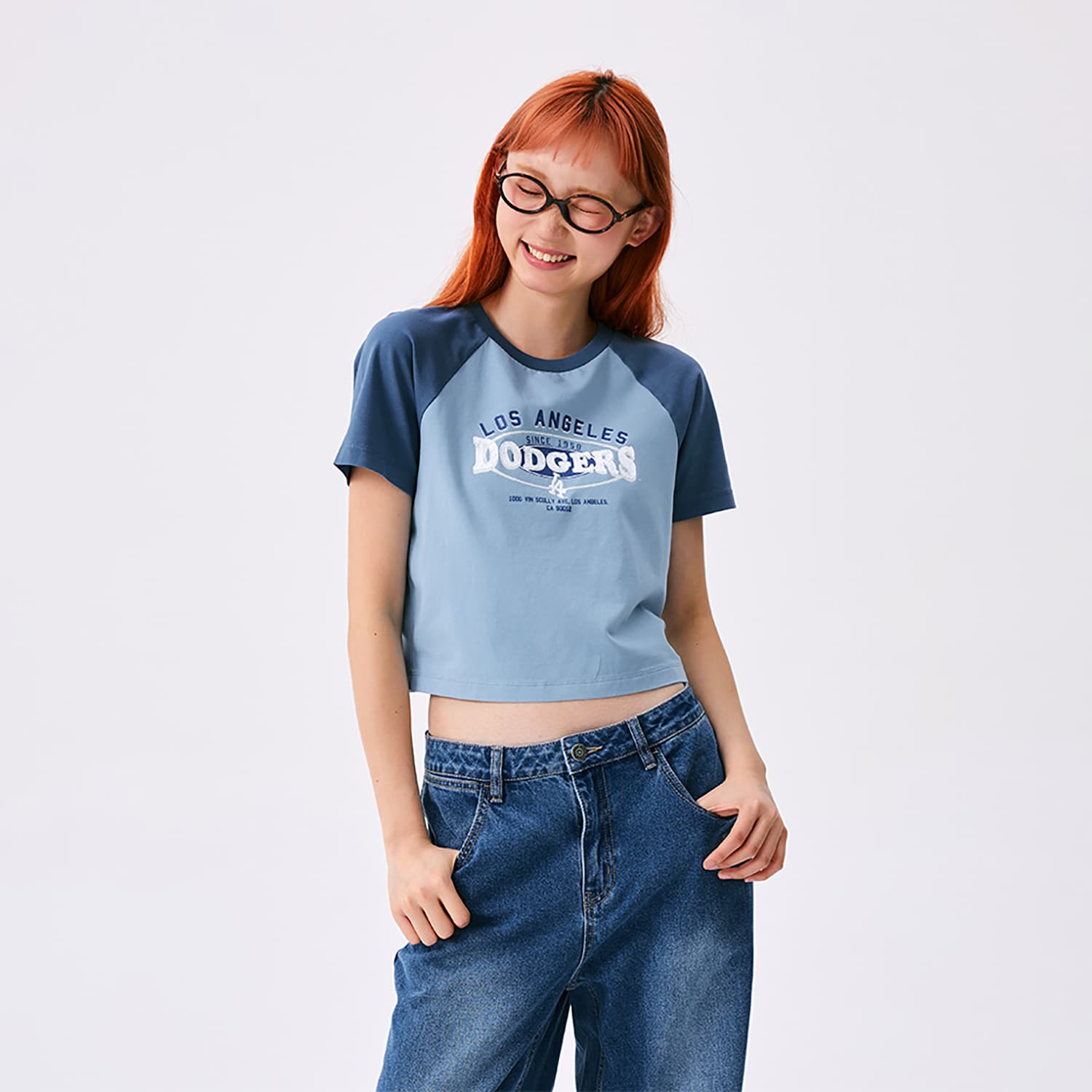 Футболка MLB Preppy Style Collection Los Angeles Dodgers SS25 Реглан T-Рубашка Женская Светлая Джинсовая - изображение 4