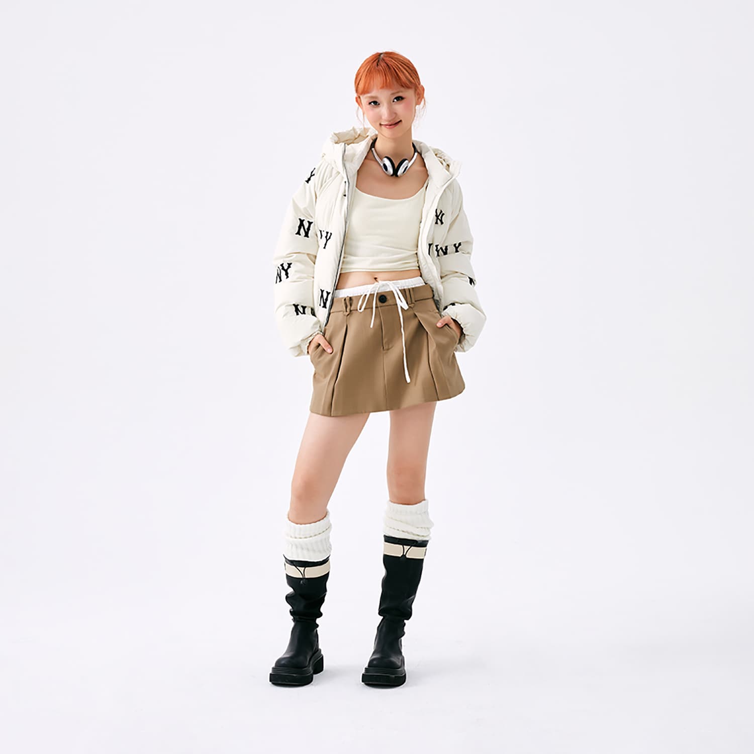 Пуховик MLB New York Yankees FW24 Down Jacket Женская Темно-Кремовый - изображение 8
