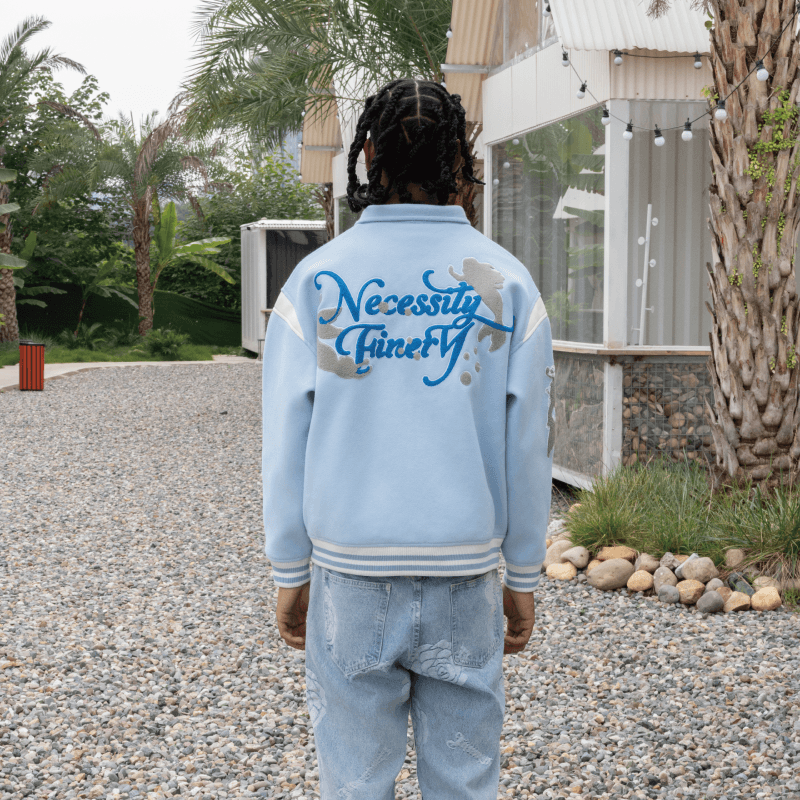 Бомбер Necessity Finery Vintage Baseball Jacket Light Blue - изображение 4
