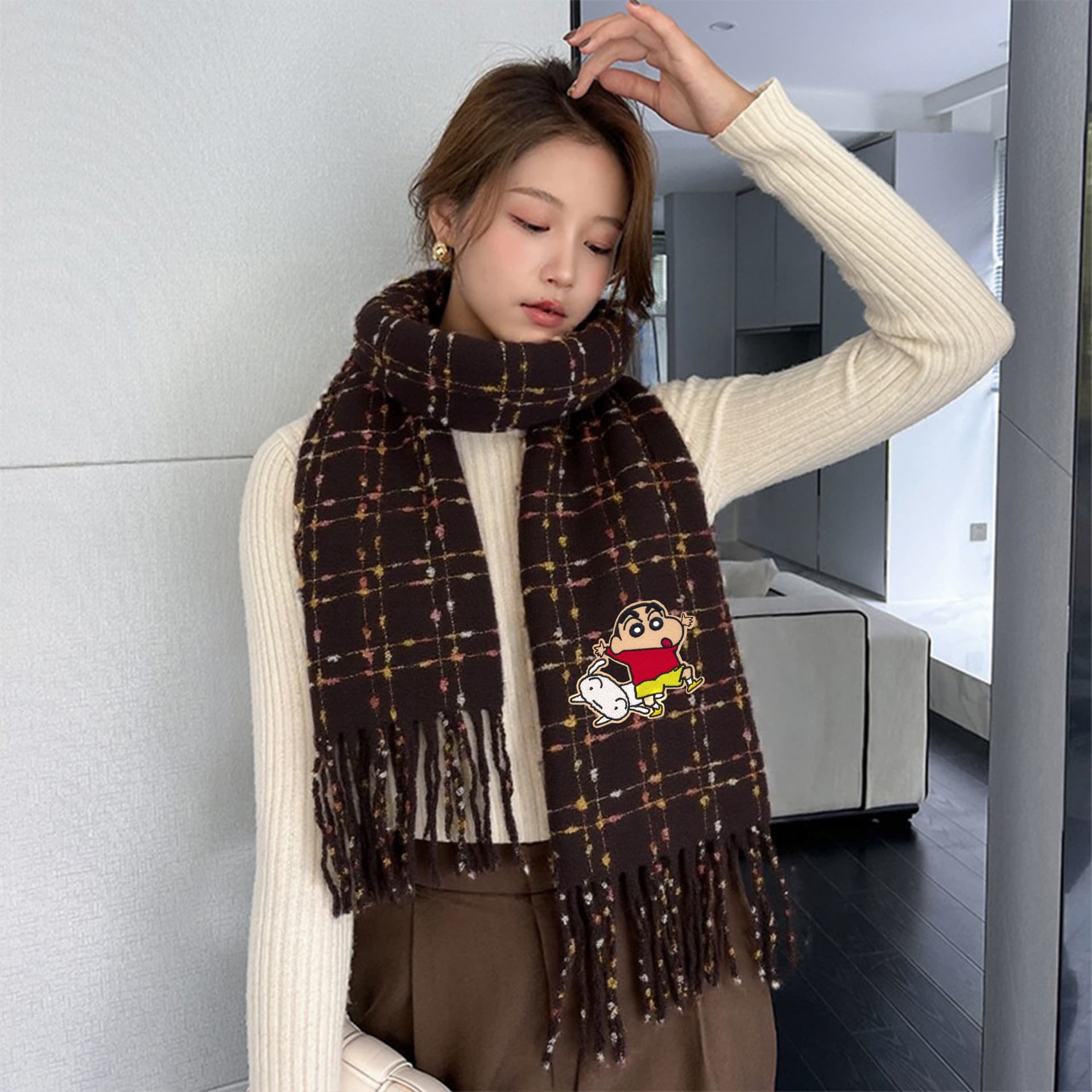 Шарф Crayon Shinchan Искусственный кашемир Knit Scarves Unisex - изображение 2