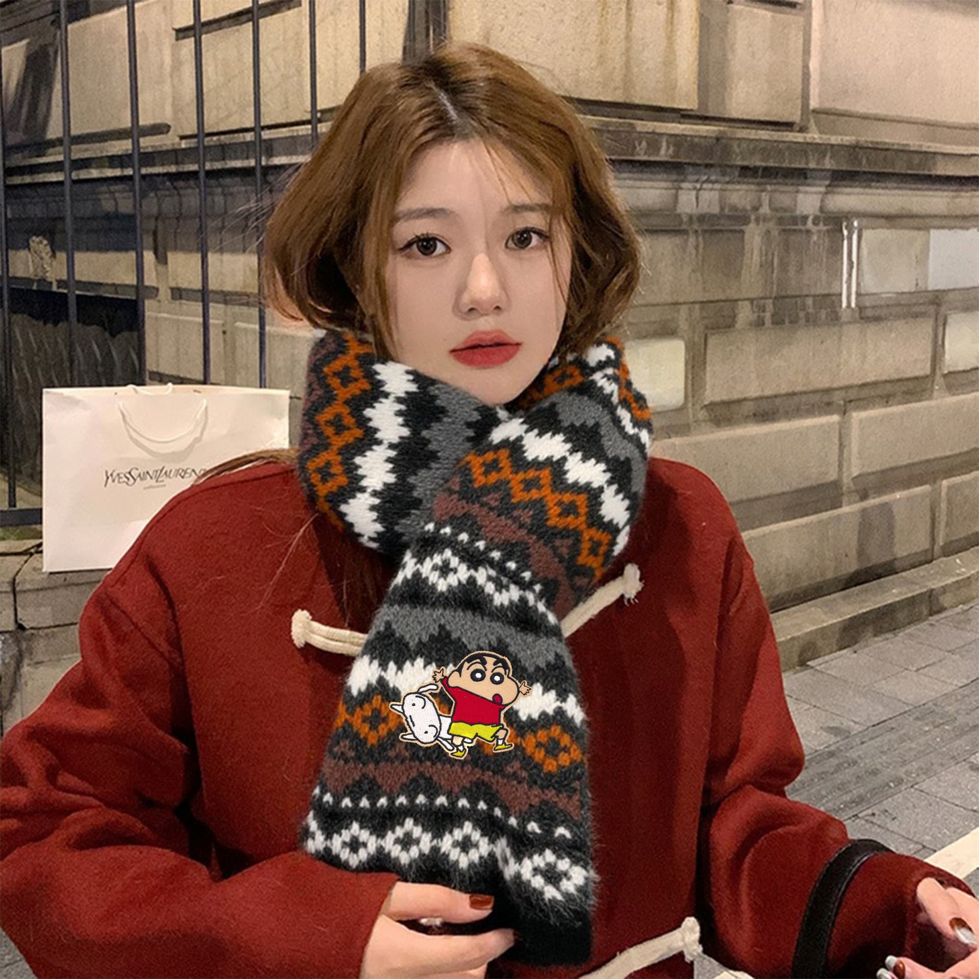 Шарф Crayon Shinchan Шерстяная смесь Knit Scarves Unisex - изображение 2