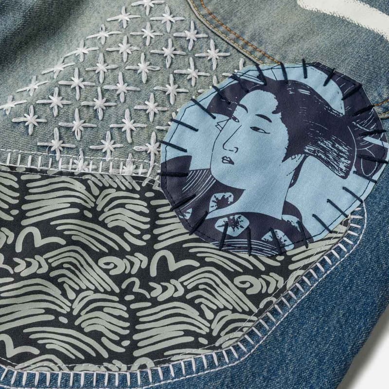 Джинсовые шорты Evisu Джинсовые синие мужские джинсовые шорты - изображение 6