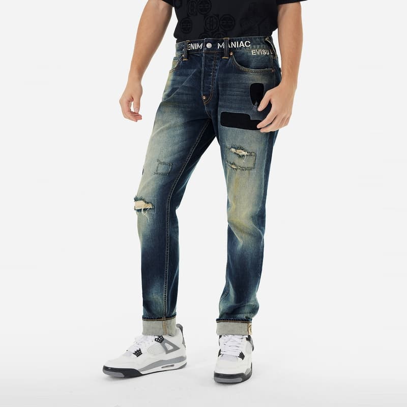 Штаны EVISU Джинсовый Синий Мужские Джинсы - изображение 6