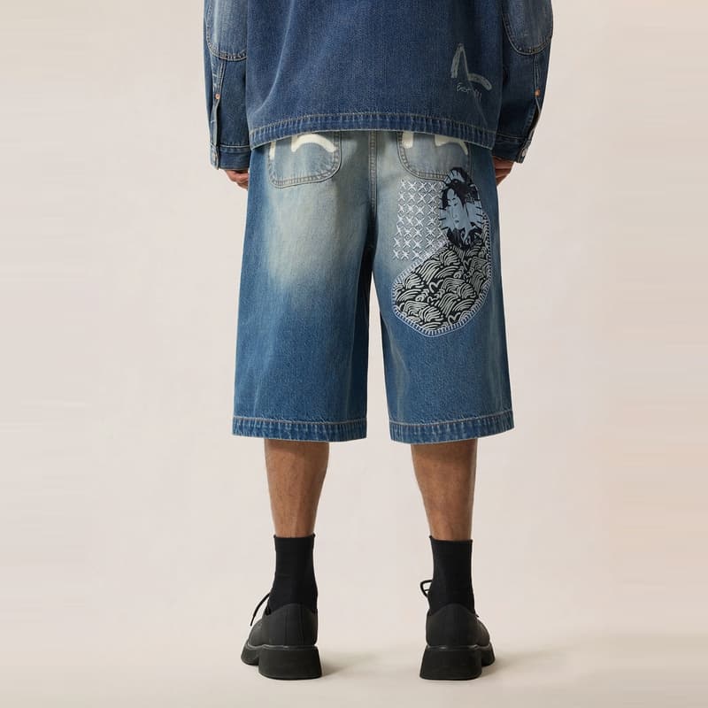 Джинсовые шорты Evisu Джинсовые синие мужские джинсовые шорты - изображение 3