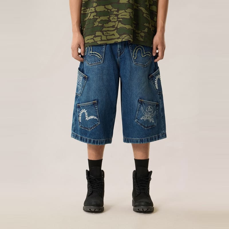 Джинсовые шорты EVISU Джинсовые синие мужские джинсовые шорты - изображение 4