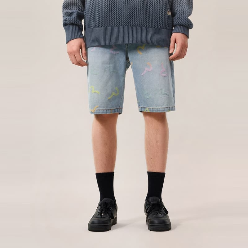 Джинсовые шорты Evisu Джинсовые шорты синие с принтом полностью синие мужские - изображение 3