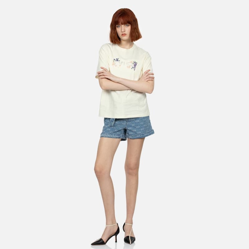EVISU Джинсовые шорты Женские Джинсовый синий Сплошной с принтом - изображение 6