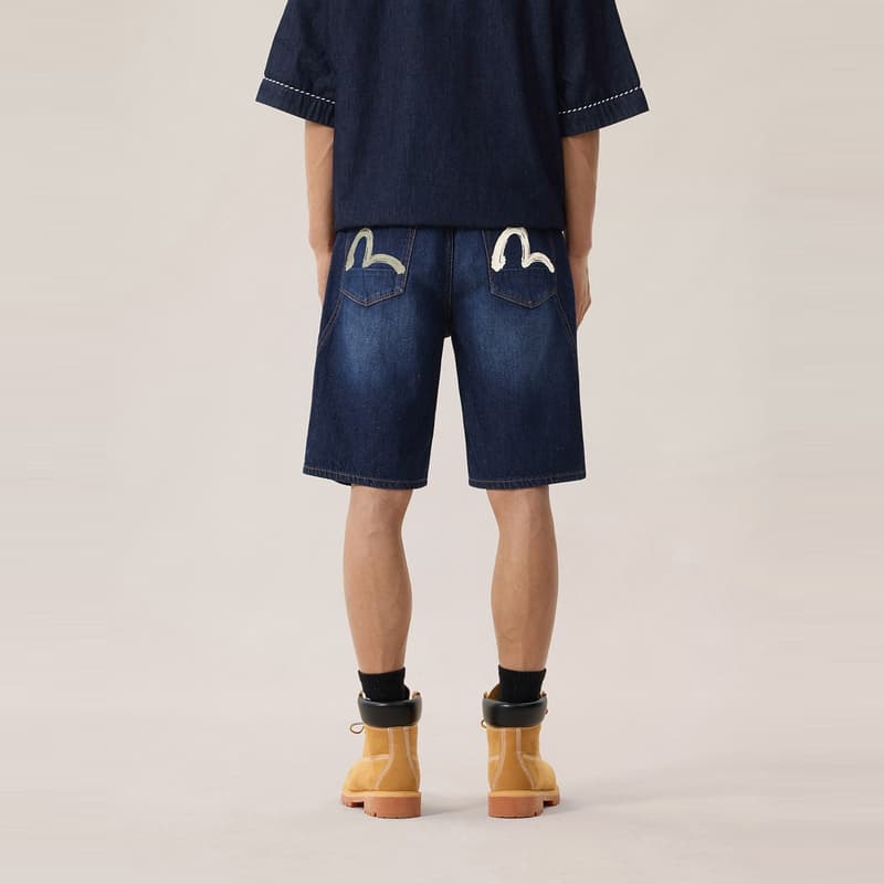 Джинсовые шорты EVISU Джинсовые синие мужские джинсовые шорты - изображение 3