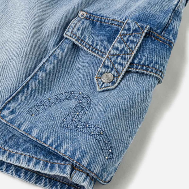 Evisu Джинсовые синие женские джинсовые шорты - изображение 5