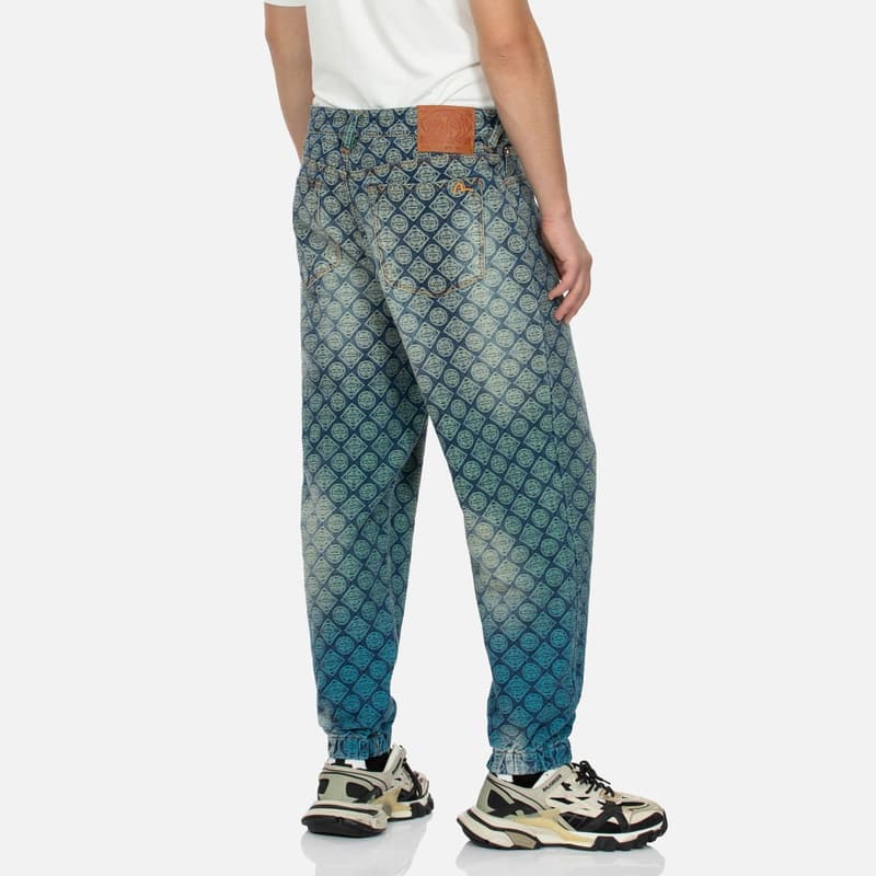 Штаны EVISU Джинсовые повседневные штаны мужские джинсовый синий сплошной с принтом - изображение 4