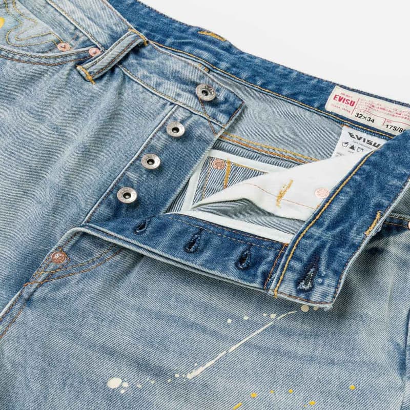 Штаны EVISU Мужские Джинсы Прямой Крой Кляксы Чернил Весна Синий - изображение 5