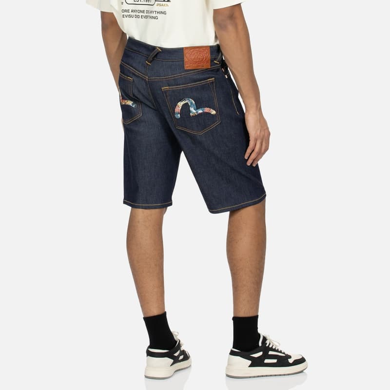 Джинсовые шорты EVISU Джинсовые синие мужские джинсовые шорты - изображение 3