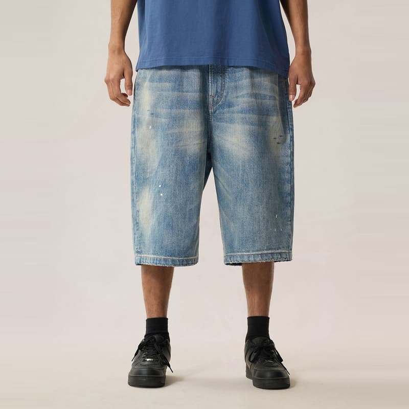 Джинсовые шорты Evisu Джинсовые синие мужские джинсовые шорты - изображение 4
