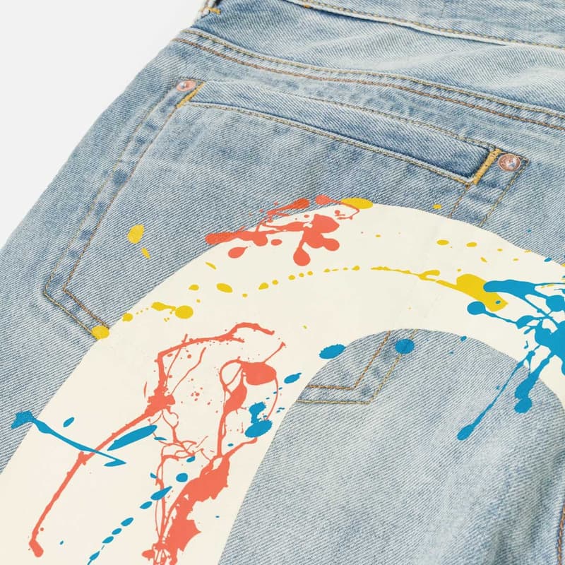 Штаны EVISU Мужские Джинсы Прямой Крой Кляксы Чернил Весна Синий - изображение 7