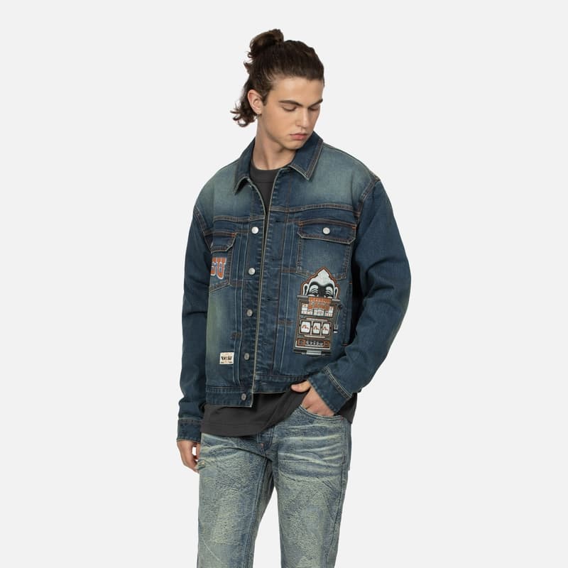 Джинсовая куртка EVISU Джинсовая Куртка Мужская Джинсовая Синяя - изображение 3