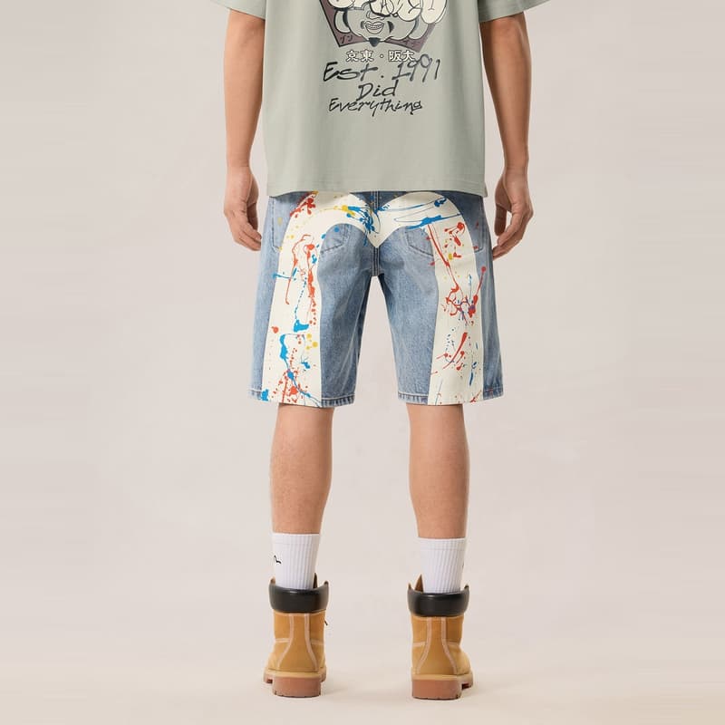 Джинсовые шорты Evisu Джинсовые синие мужские джинсовые шорты - изображение 3