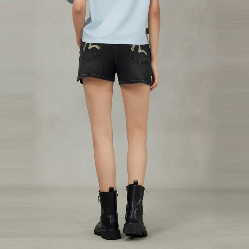 EVISU 2025 Летние Джинсовые Шорты Женские Деним Черный - изображение 3