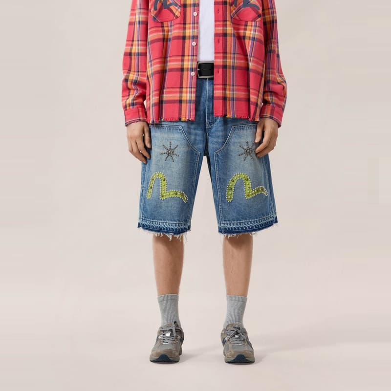 Джинсовые шорты Evisu Джинсовые синие мужские джинсовые шорты - изображение 3