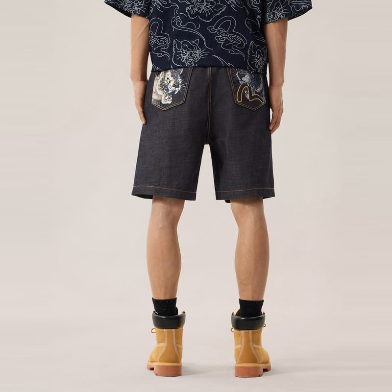 Джинсовые шорты EVISU Джинсовые синие мужские джинсовые шорты - изображение 3