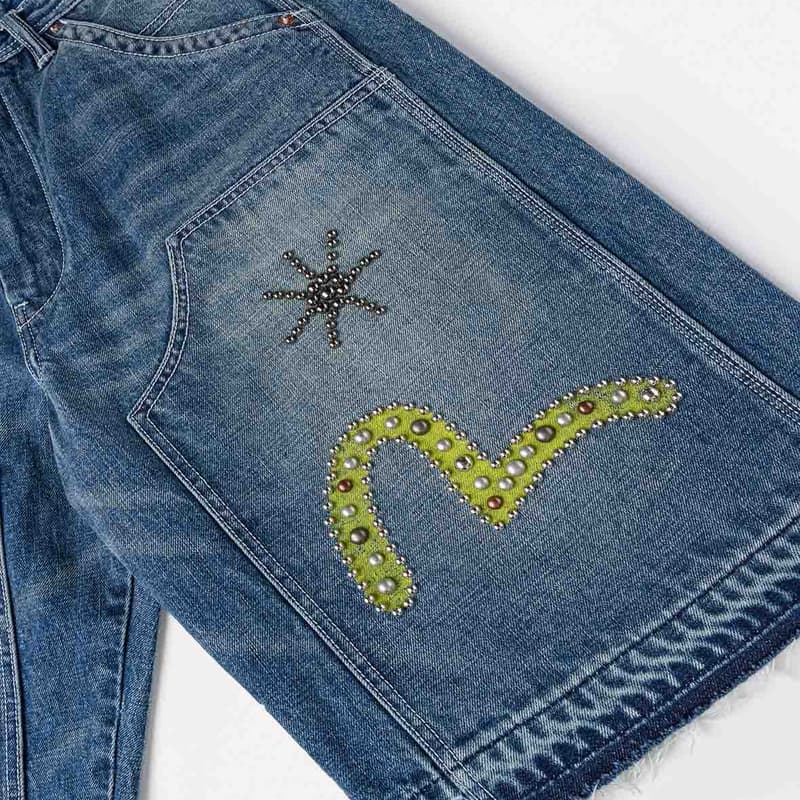 Джинсовые шорты Evisu Джинсовые синие мужские джинсовые шорты - изображение 7