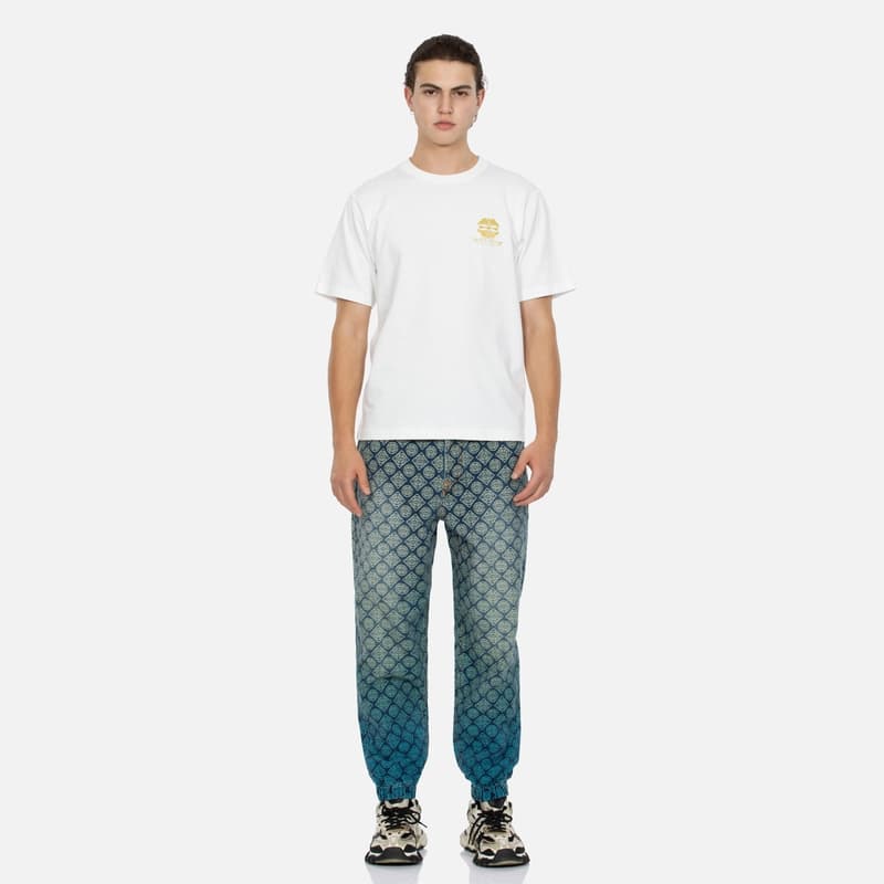Штаны EVISU Джинсовые повседневные штаны мужские джинсовый синий сплошной с принтом - изображение 5