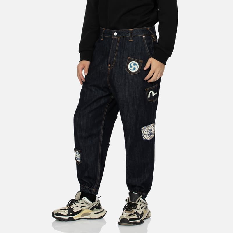 Штаны EVISU 2024 Осенне-зимние Повседневные Штаны Мужские Джинсовый Синий - изображение 5