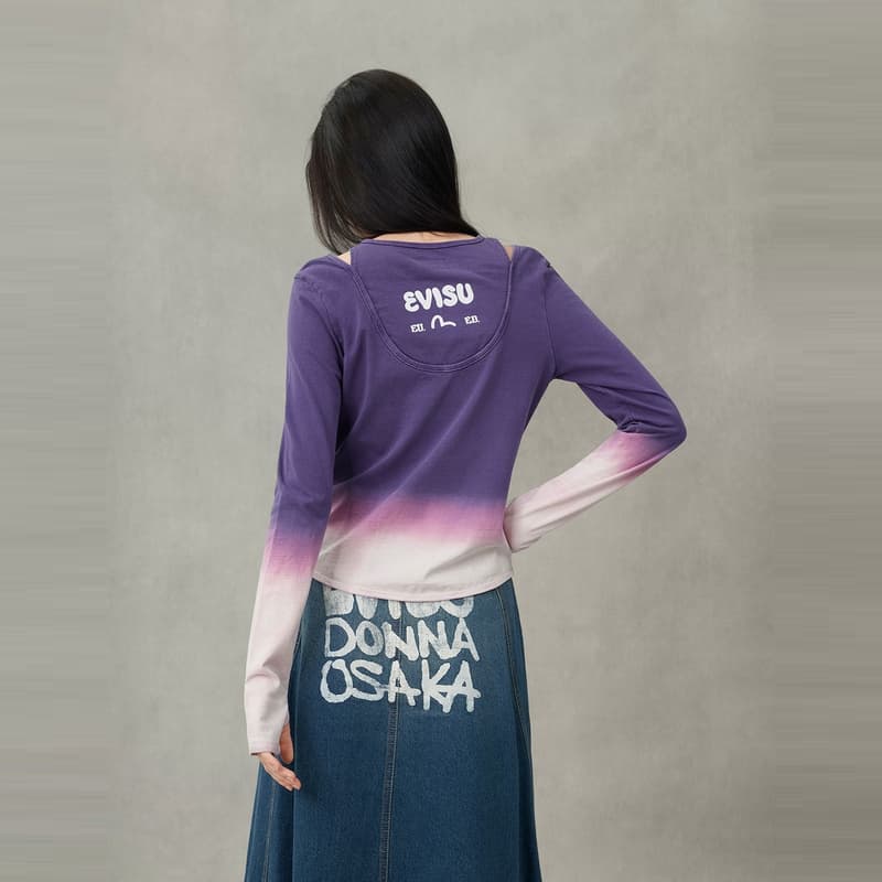 Футболка EVISU Серый Фиолетовый Женские T-рубашки - изображение 3