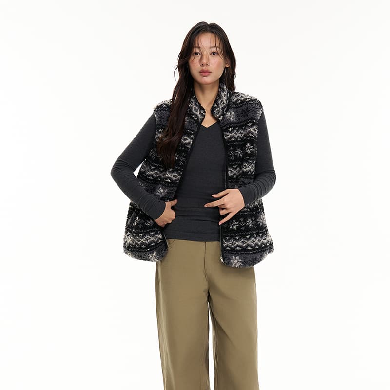 HEYABC Черный Fair Isle Жилет Женские Жилеты - изображение 3