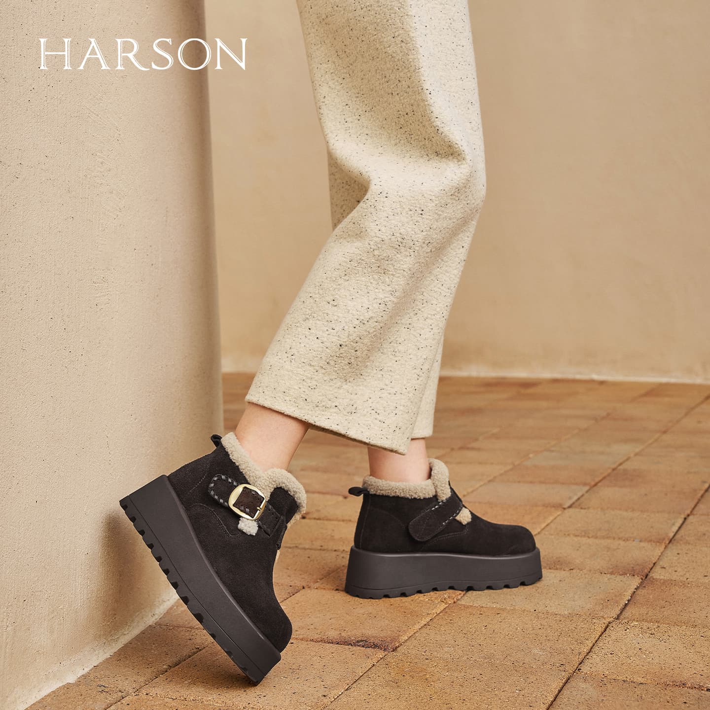 Ботинки зимние HARSON [Натуральная кожа] Высота увеличивается на 5,7 см Платформа Осень-Зима 2025 С флисовой подкладкой Термоботинки - изображение 5