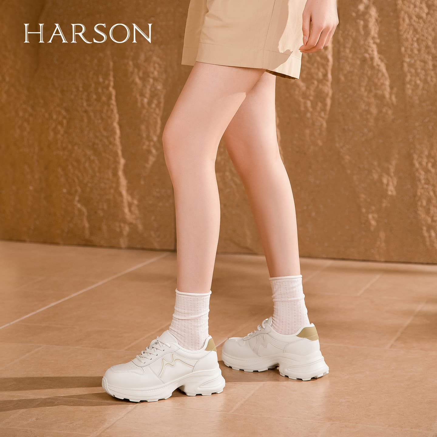 Кроссовки HARSON Chunky Sneakers Low Top Beige Yellow Women's - изображение 7