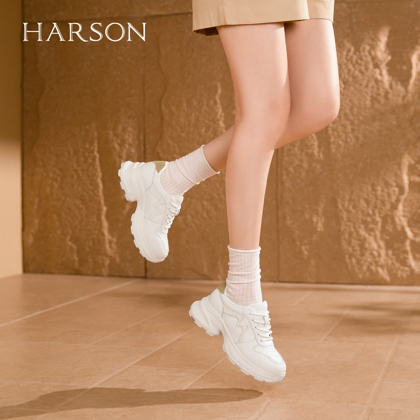 Кроссовки HARSON Chunky Sneakers Low Top Beige Yellow Women's - изображение 6