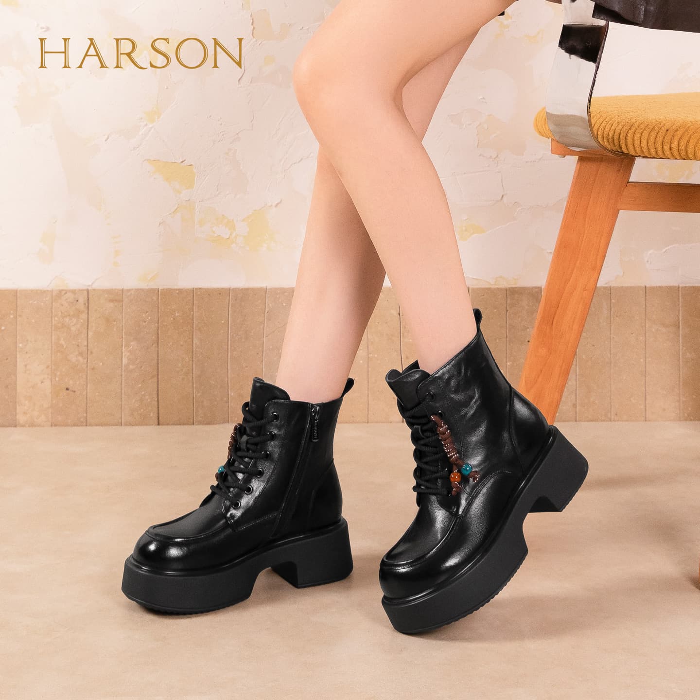 Ботинки HARSON Shearling Fleece Lined Термическая Платформа Увеличение Высоты Коровья Кожа Повседневные Ботинки 13,5см - изображение 8