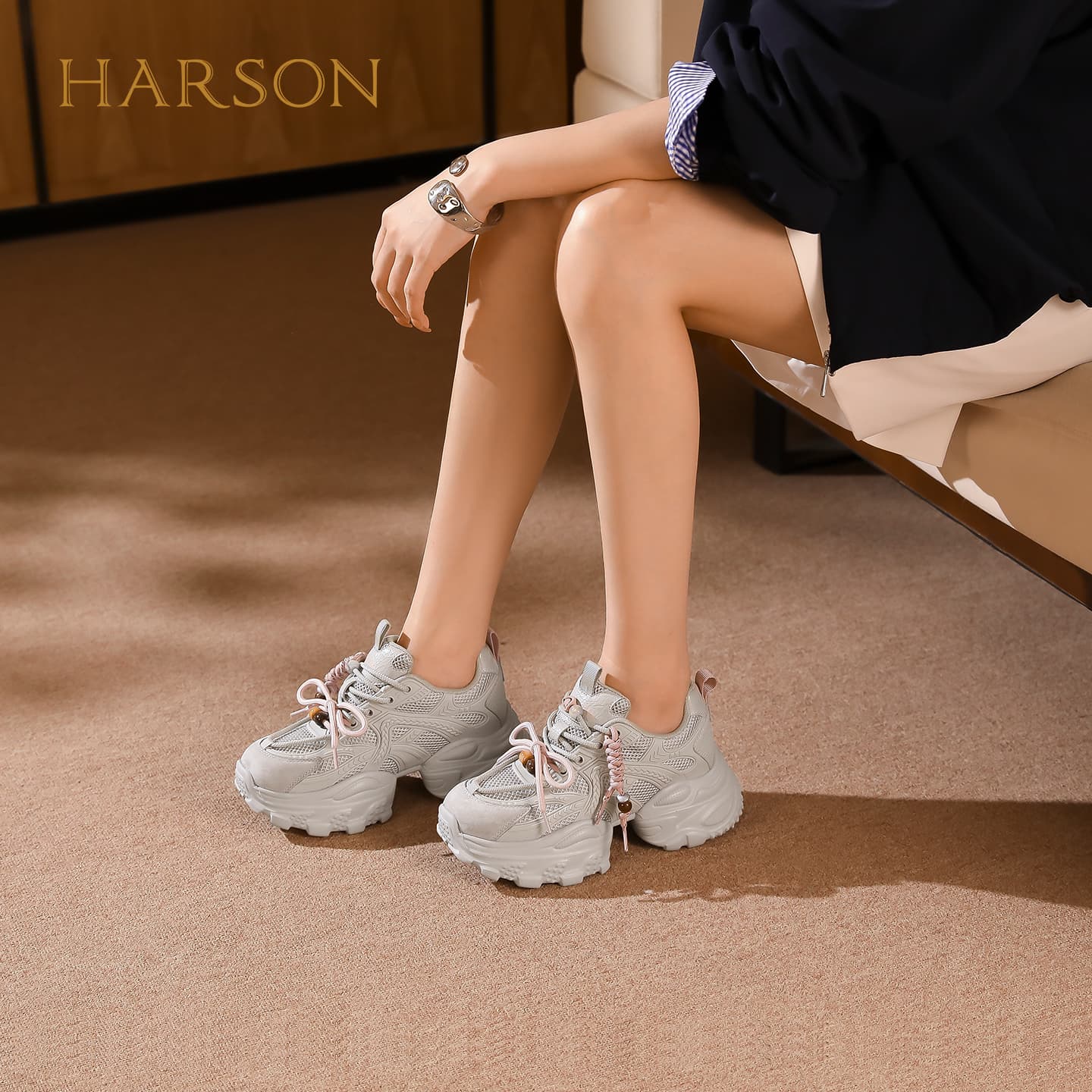 Кроссовки HARSON Низкие кеды с толстой подошвой женские - изображение 4