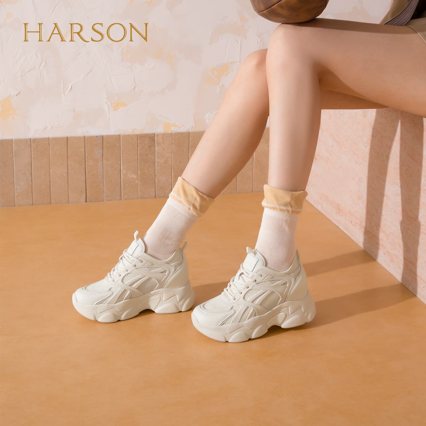 Кроссовки HARSON Массивные кроссовки Low Топ Бежевый Женские - изображение 4