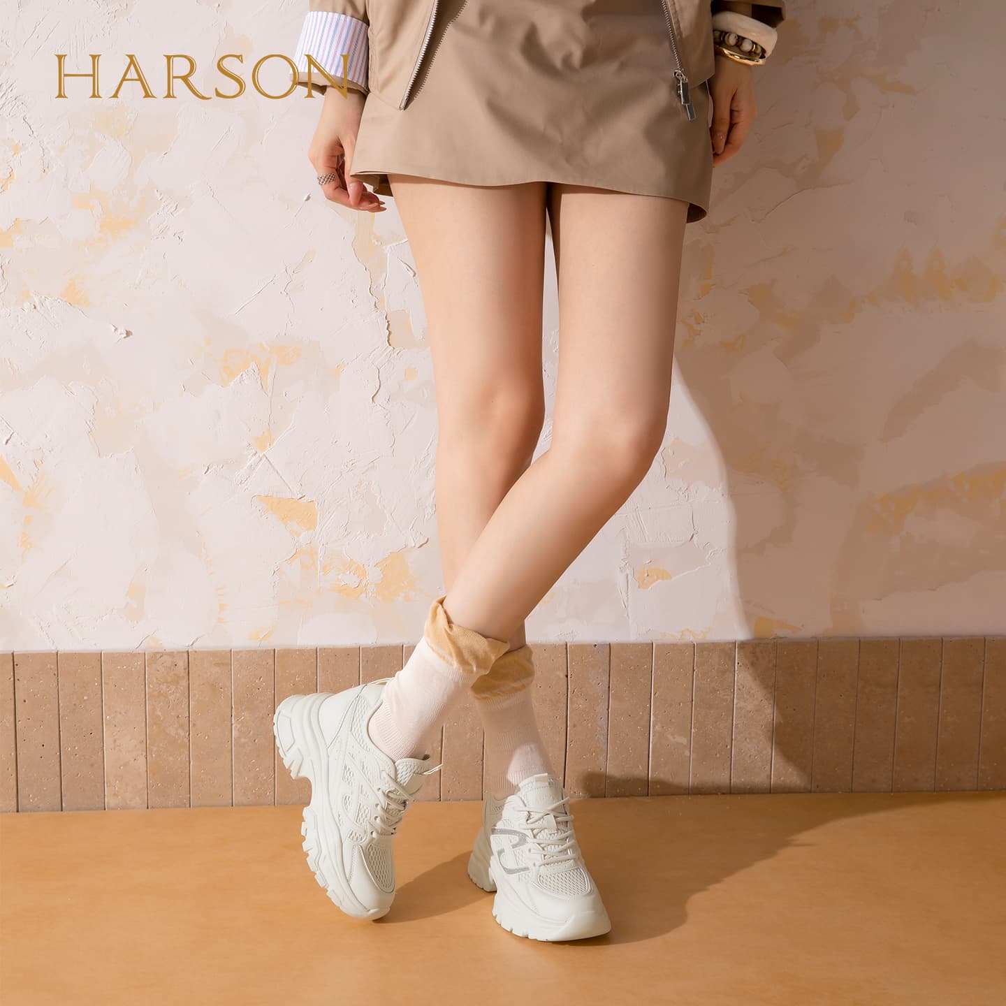 Кроссовки HARSON Массивные кроссовки Low Топ Бежевый Женские - изображение 6
