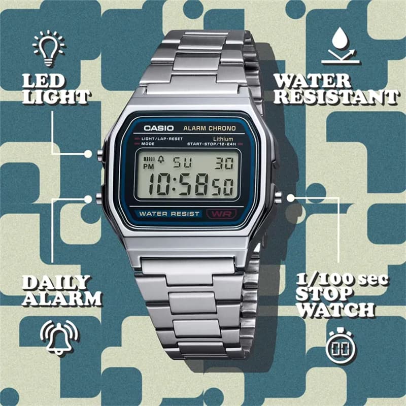 Часы CASIO Маленький Серебряный Блок Кварцевый Механизм Нержавеющая Сталь Шнуровка Унисекс Серебристый Циферблат - изображение 2