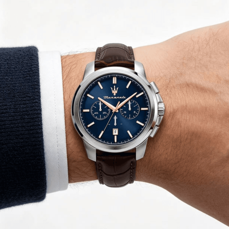 Механические часы Maserati Quartz механизм кожаный ремешок 44 мм синий циферблат мужские часы коробка + сумка для покупок - изображение 7