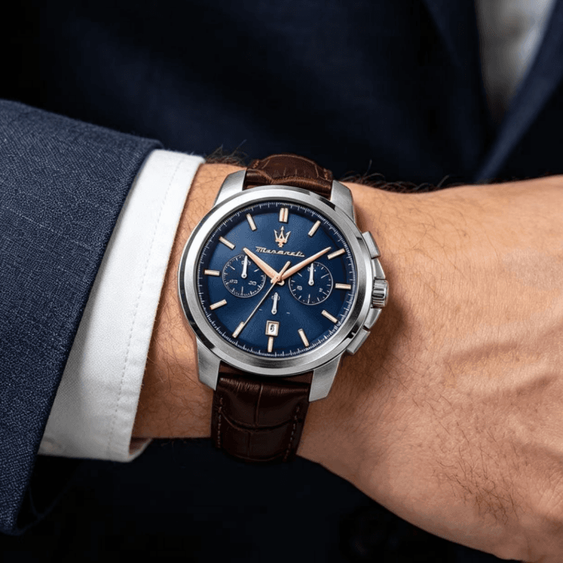 Механические часы Maserati Quartz механизм кожаный ремешок 44 мм синий циферблат мужские часы коробка + сумка для покупок - изображение 8