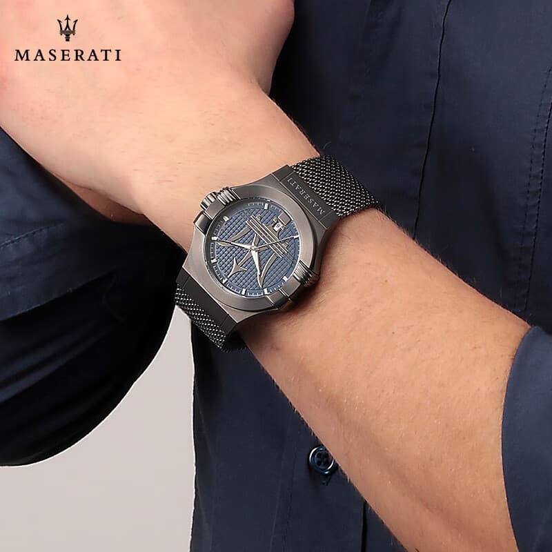 Механические часы Maserati Часы на запястье Кварцевый механизм Нержавеющая сталь Шнуровка 42 мм Синий циферблат Мужские часы - изображение 6