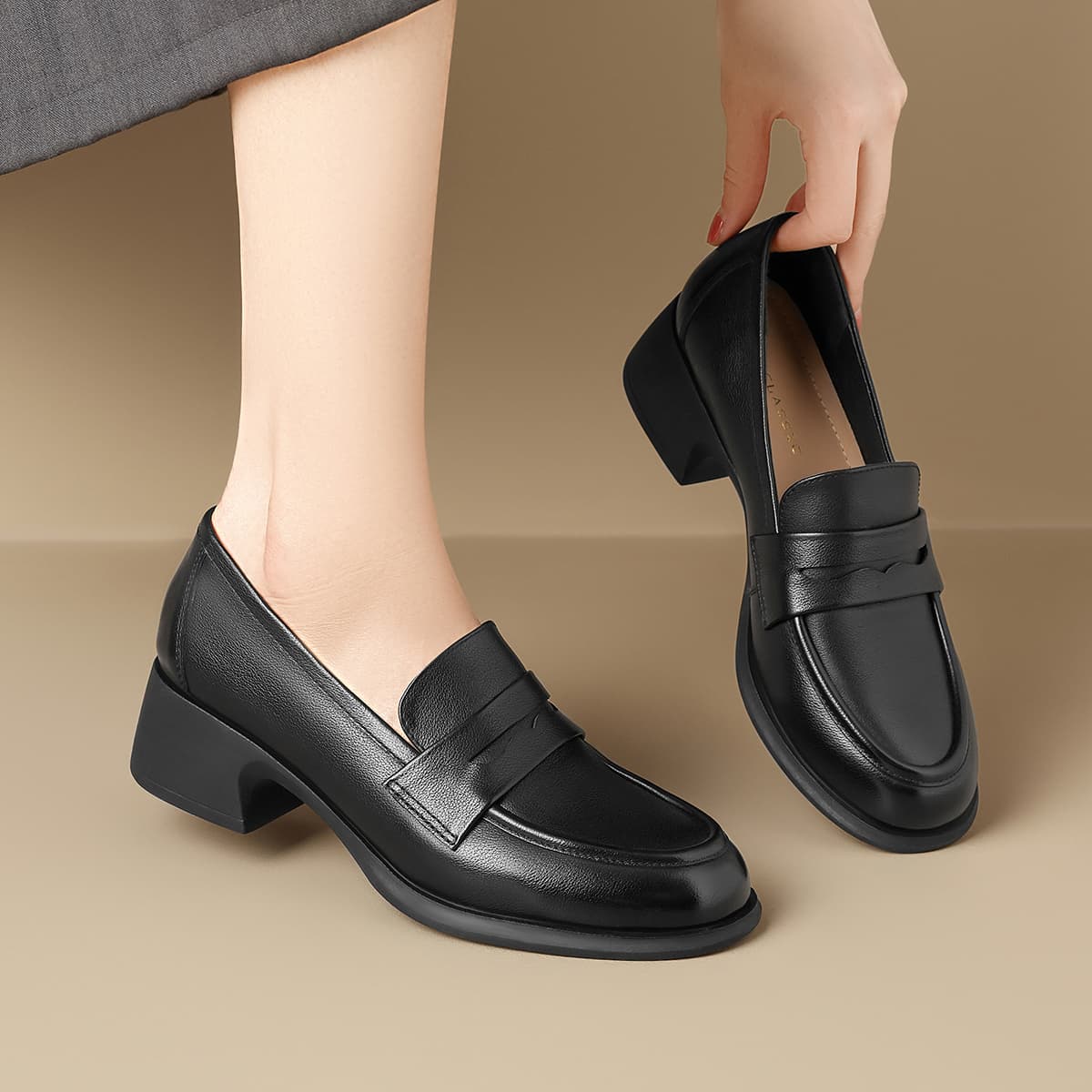 Лоферы ZHR Коровья кожа Лоферы 4CM Женские Черные - изображение 3