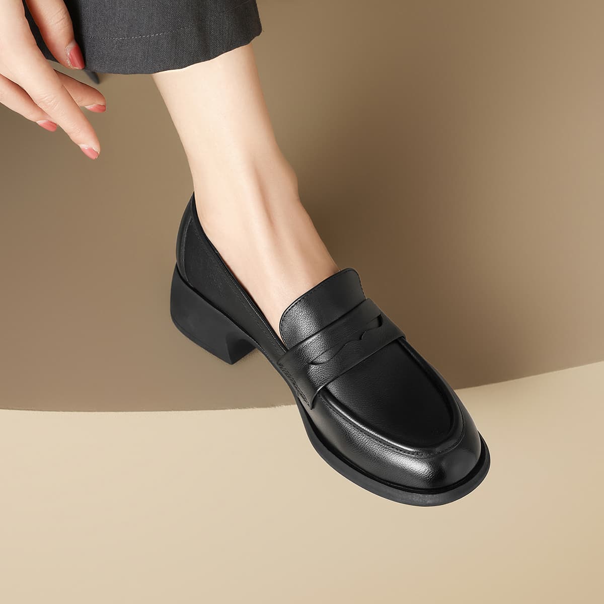 Лоферы ZHR Коровья кожа Лоферы 4CM Женские Черные - изображение 4