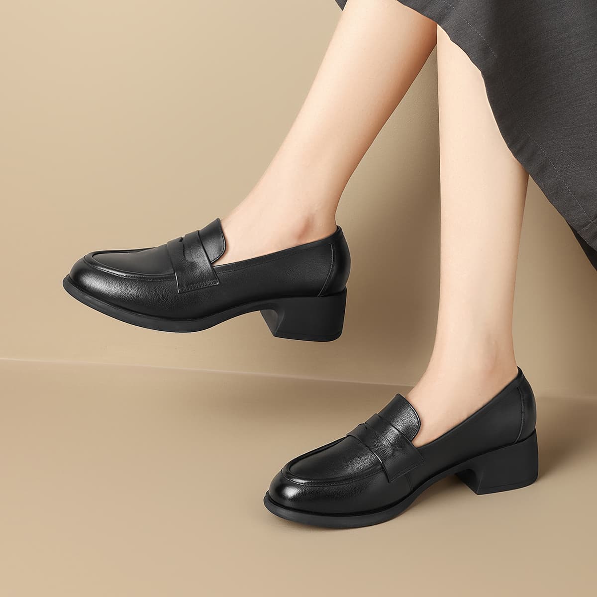 Лоферы ZHR Коровья кожа Лоферы 4CM Женские Черные - изображение 5