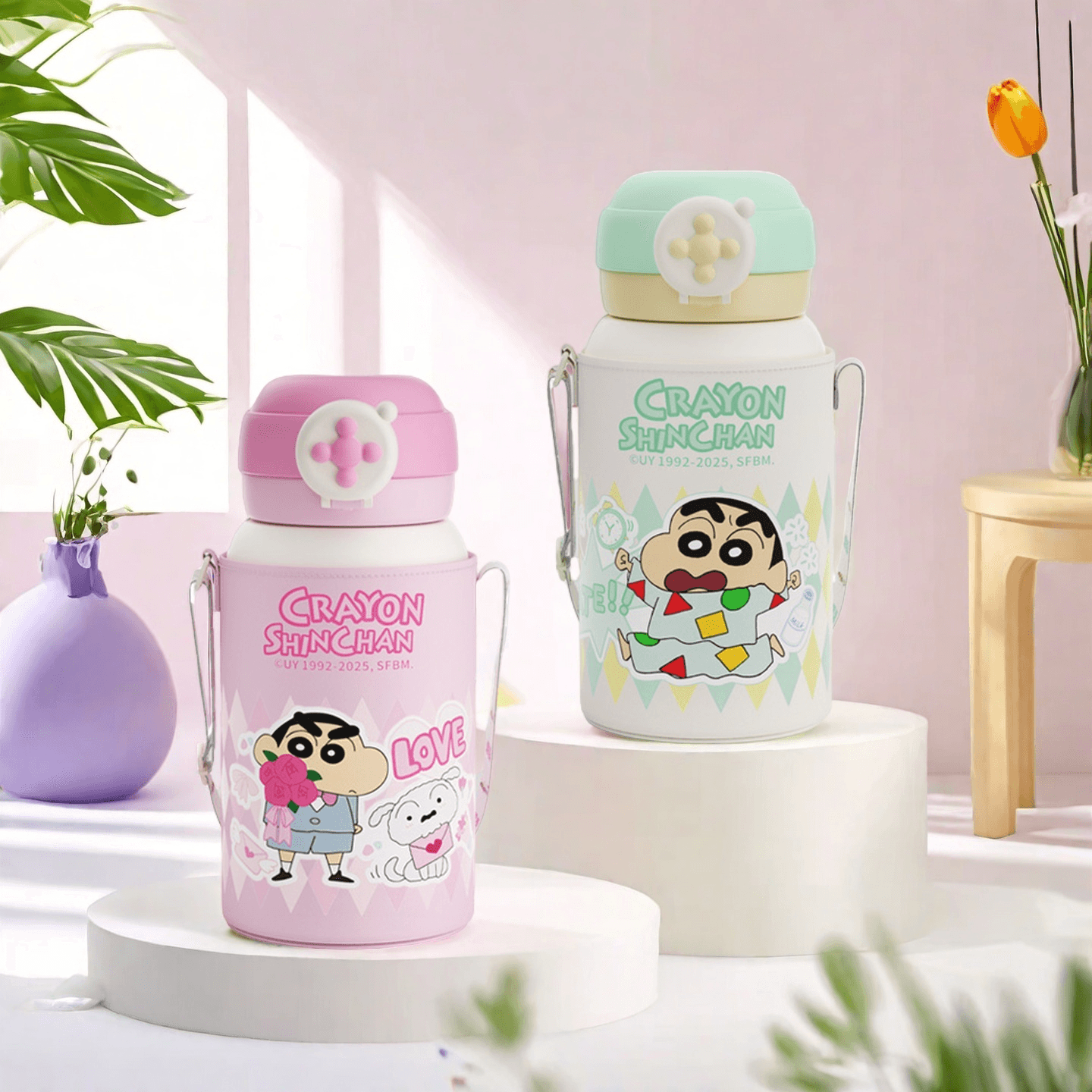 Crayon Shinchan Термокружки из нержавеющей стали 316 розовый и зеленый 550 мл - изображение 4
