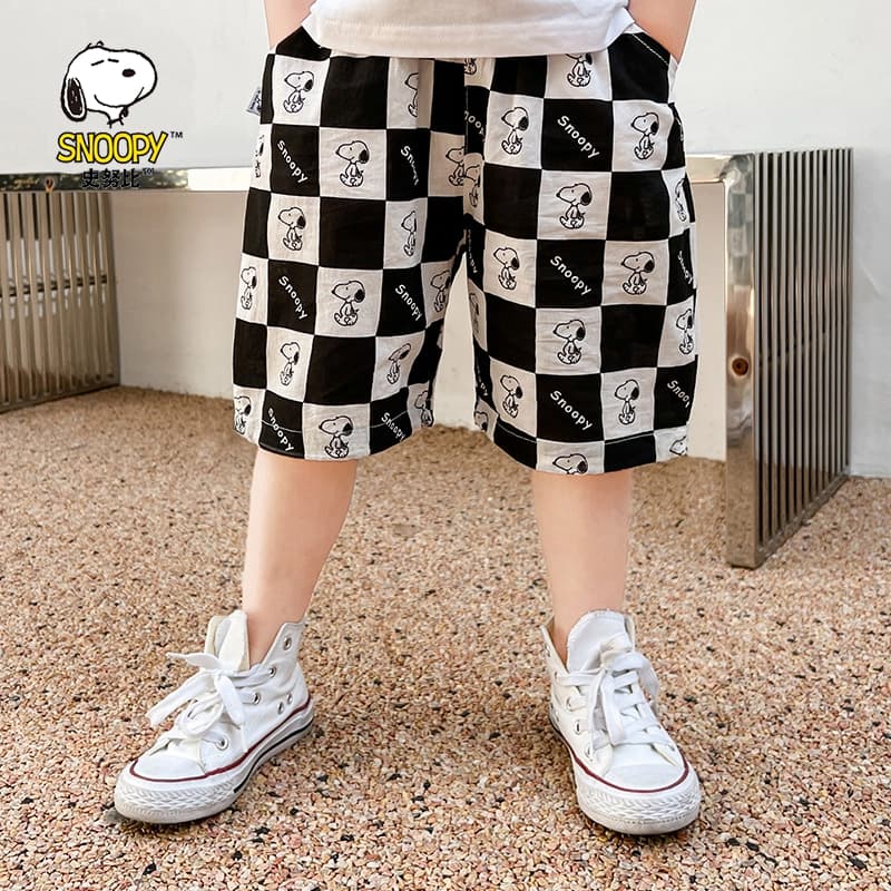 SNOOPY Черный Белый Клетка Kids Шорты - изображение 2