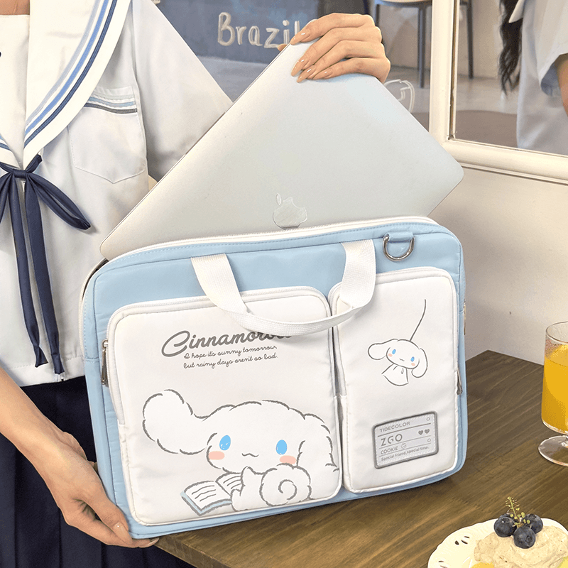 Sanrio x Sanrio Серия Cinnamoroll Очаровательная ручная сумка через плечо для ноутбуков 14-16 дюймов Huawei Apple Lenovo Asus Полиэстер Большой размер Женский Синий - изображение 7