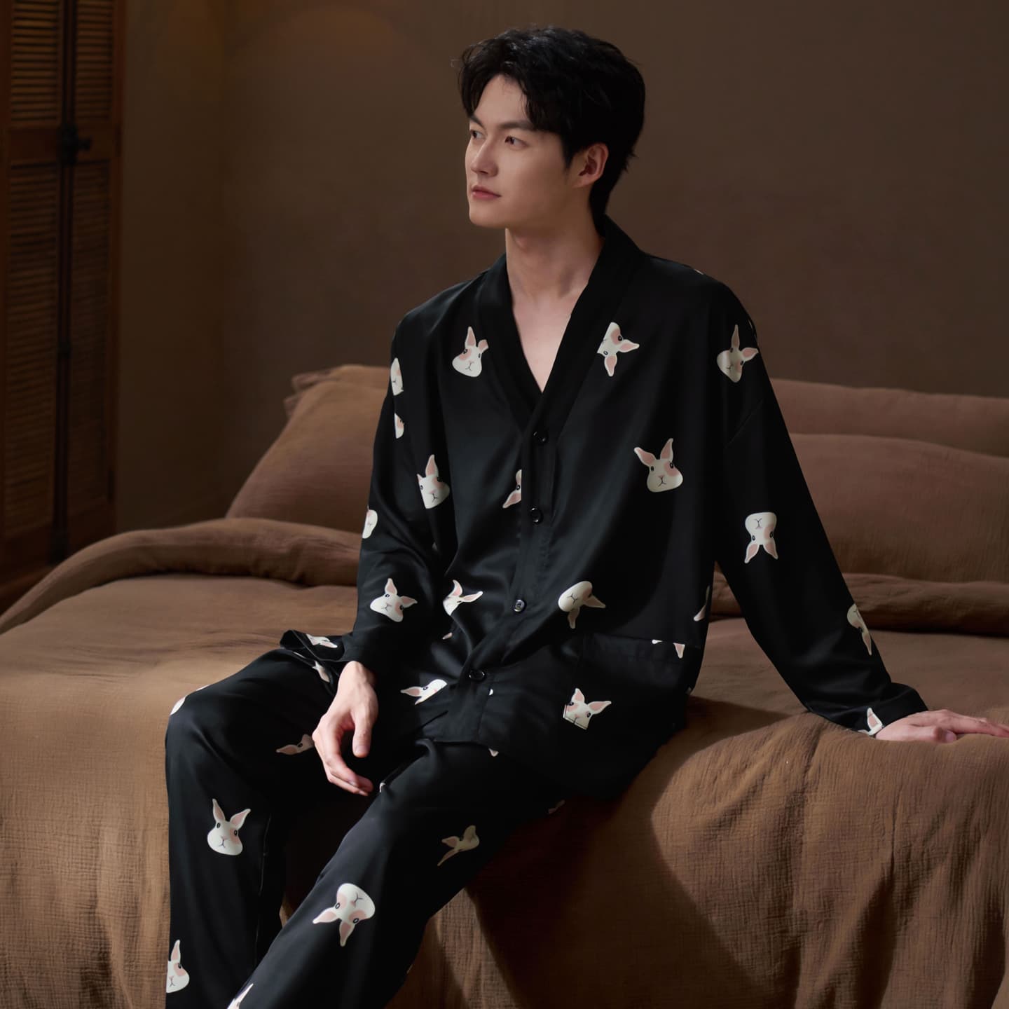 Пижама Jeep KA21013 Double Long Kimono Ожерелье-чокер Черный Мужской Мужской Пижамный комплект - изображение 4