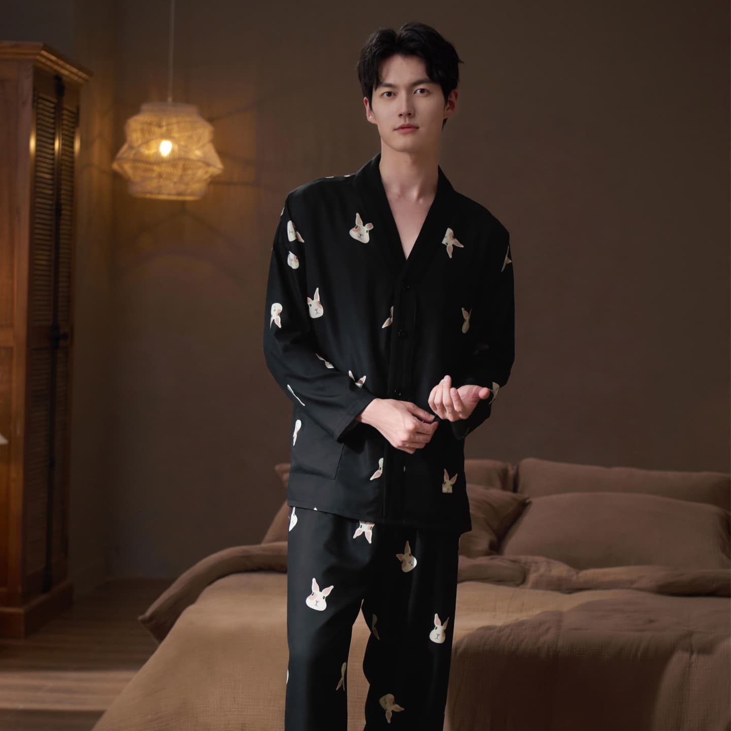 Пижама Jeep KA21013 Double Long Kimono Ожерелье-чокер Черный Мужской Мужской Пижамный комплект - изображение 6