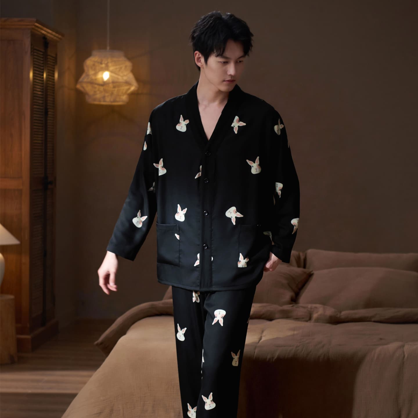 Пижама Jeep KA21013 Double Long Kimono Ожерелье-чокер Черный Мужской Мужской Пижамный комплект - изображение 5