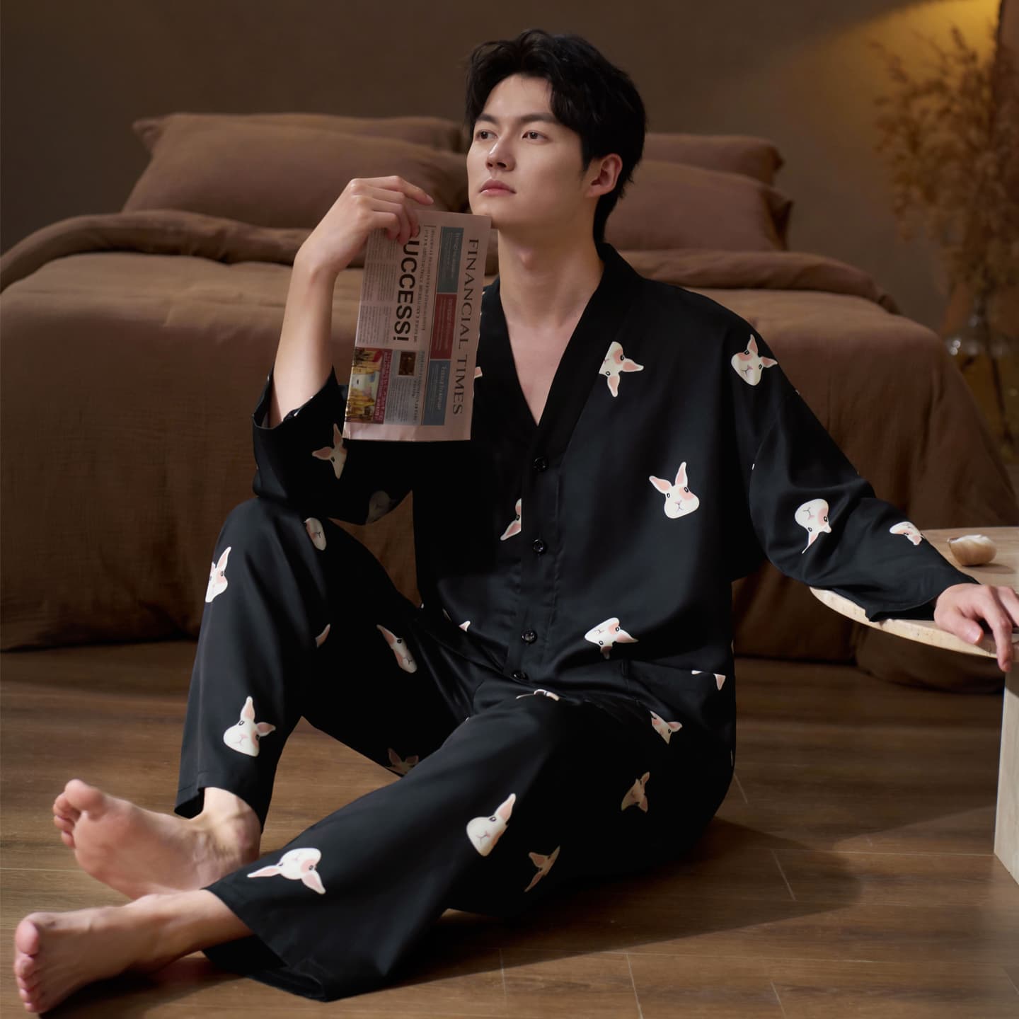 Пижама Jeep KA21013 Double Long Kimono Ожерелье-чокер Черный Мужской Мужской Пижамный комплект - изображение 3