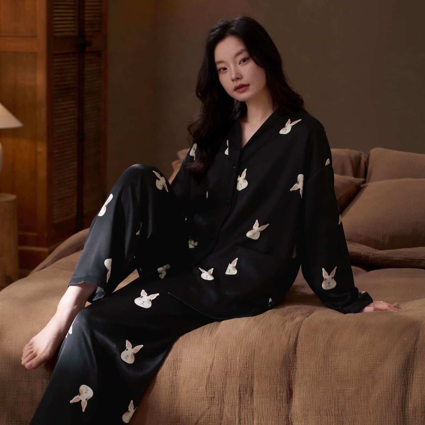 Пижама Jeep KA21013 Double Long Kimono Ожерелье-чокер Черный Женские Пижамные комплекты - изображение 3